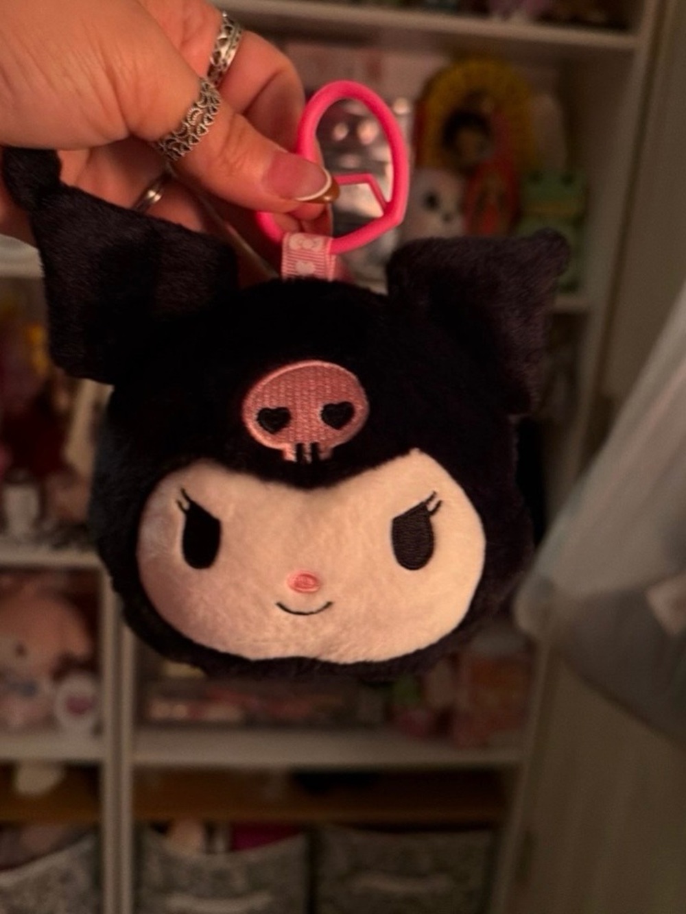 Hello Kitty Kuromi Plush Key & Card Holder in Black, Pink, Cream